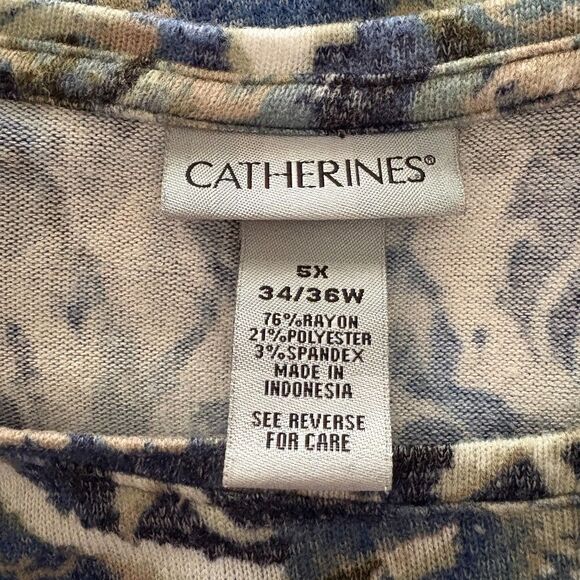 Catherines Blue Abstract‎ Paisley Tunic Tee Flowy Bohemian Plus Size 5X - Picture 3 of 3